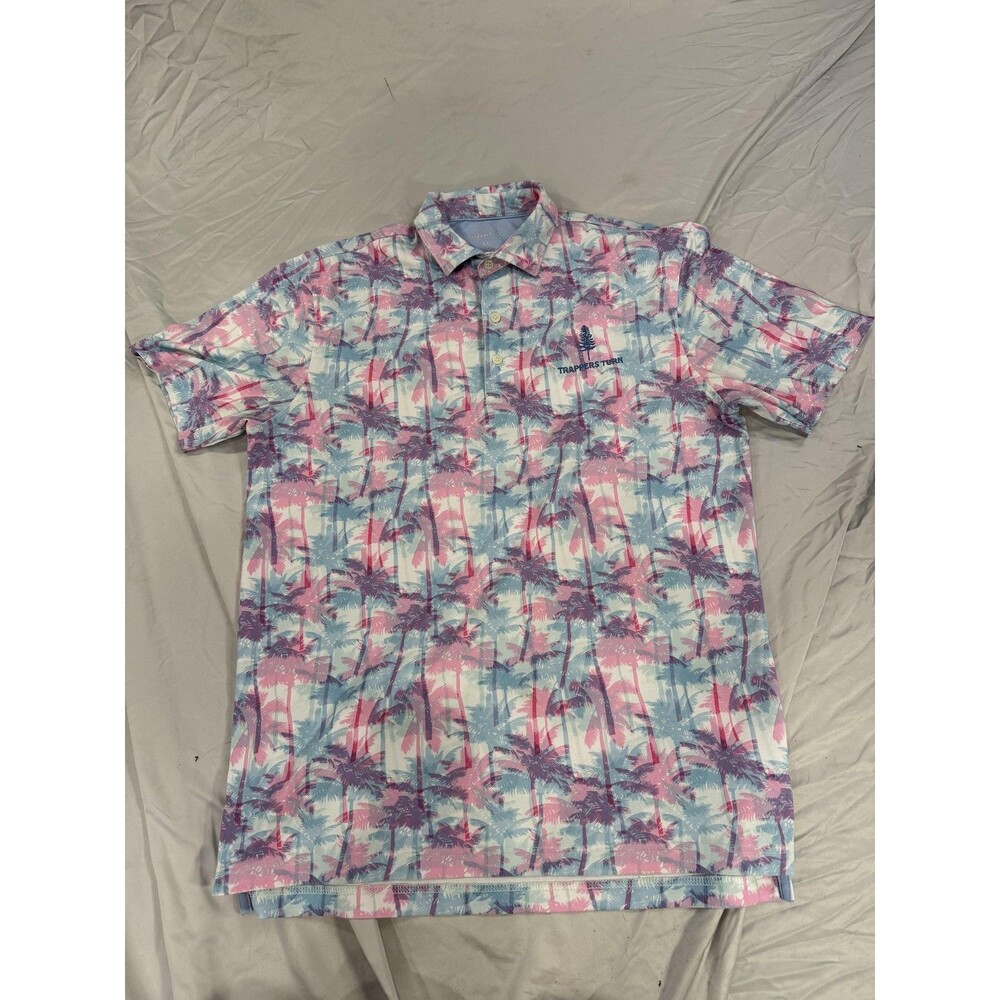 Johnnie-O Polo Shirt Mens Medium Tropical Palm Golf Stretch Trappers Turn